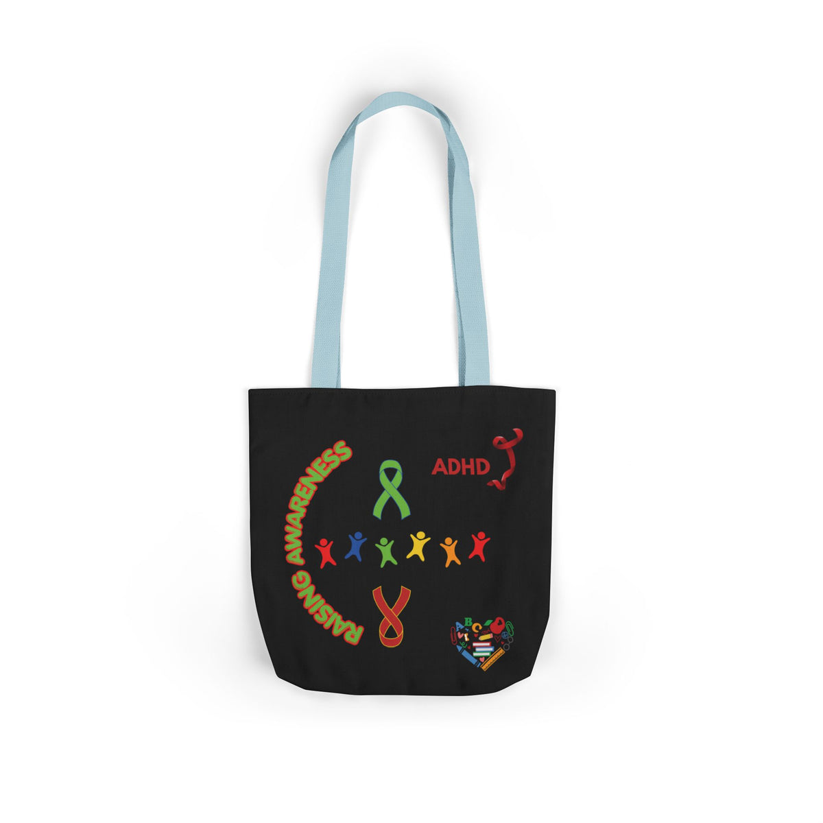 ADHD Awareness Rainbow Ribbon Canvas Tote with Personalized awareness year.