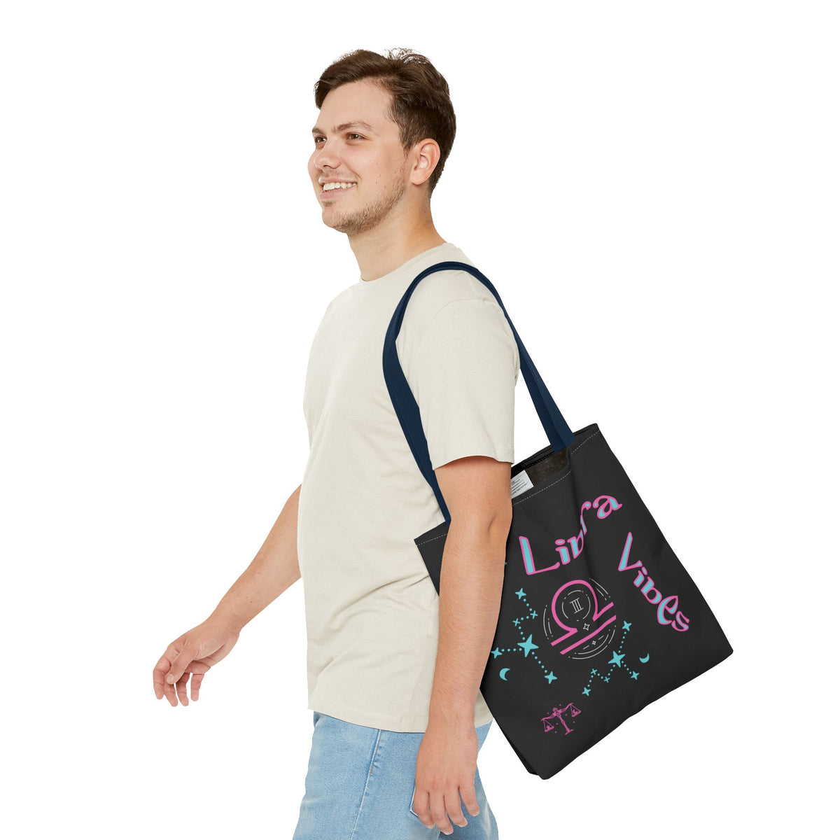 Personalized Initial & D.O.B Libra Zodiac Black Tote Bag with Traits & Birth Year (1997)