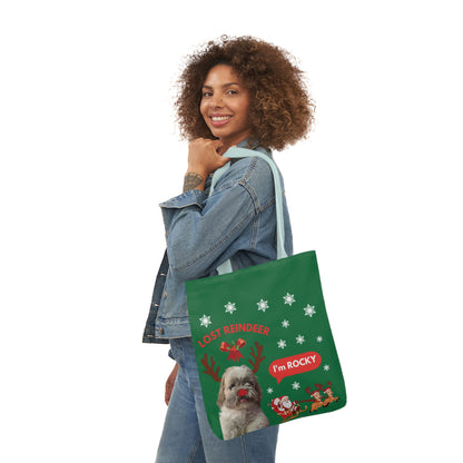 Green Christmas Personalized Dog Canvas Tote Bag