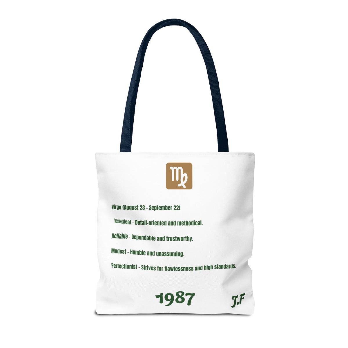 Personalized Initial & D.O.B Virgo Vibes Zodiac White Tote Bag