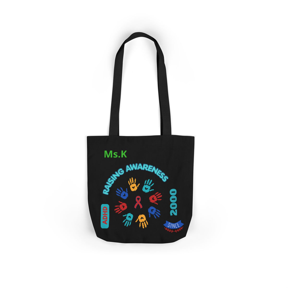 Autism Awareness Canvas Tote — Rainbow Handprints & Ribbon Design