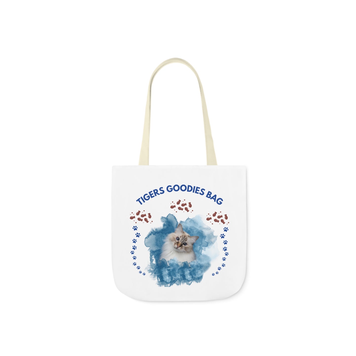 White and Blue Personalized Cat Canvas Tote Bag