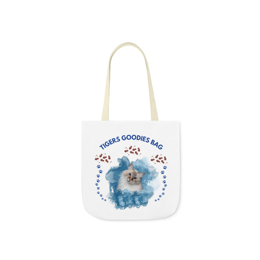 White and Blue Personalized Cat Canvas Tote Bag