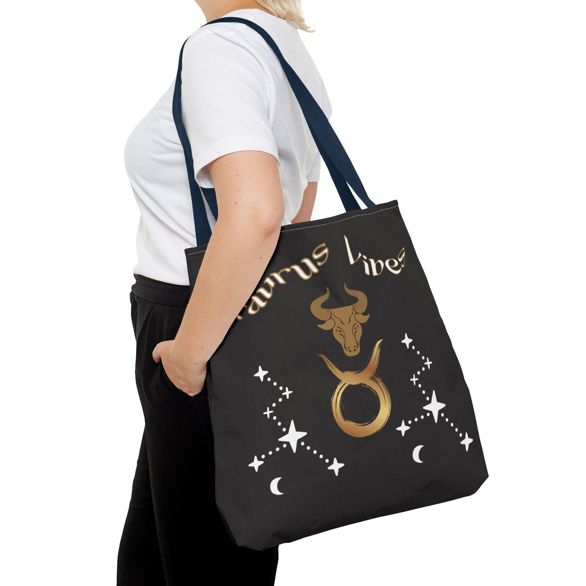 Personalized Taurus Vibes' Zodiac Canvas Tote Bag with Birth Year & Initials