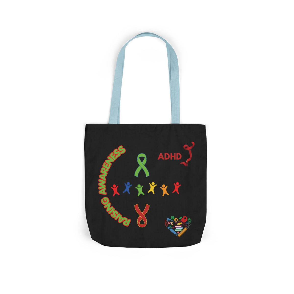 ADHD Awareness Rainbow Ribbon Canvas Tote with Personalized awareness year.