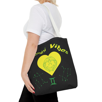 Personalized Initial & D.O.B Gemini Vibes black Zodiac Tote Bag
