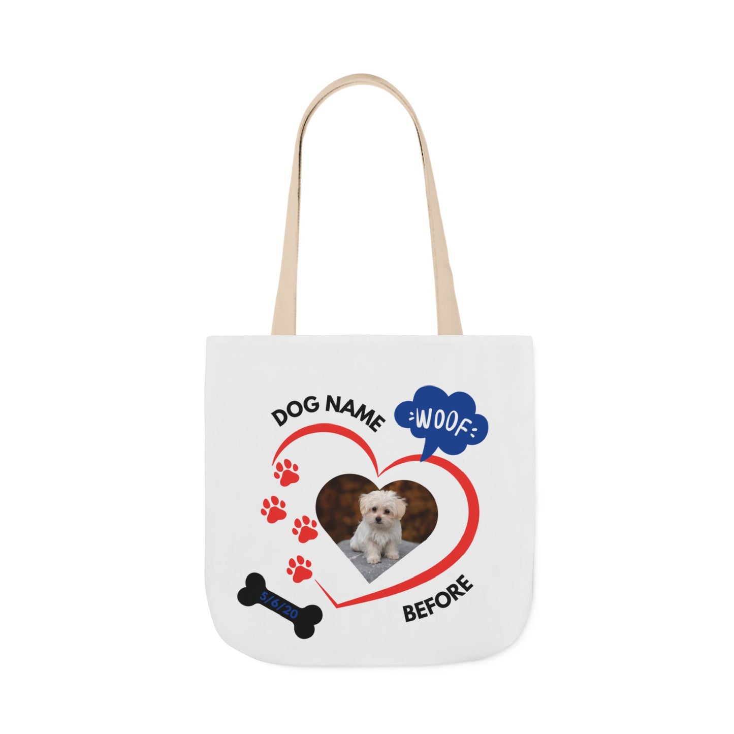 Personalized Dog Before and Now Photos White Canvas Tote Bag
