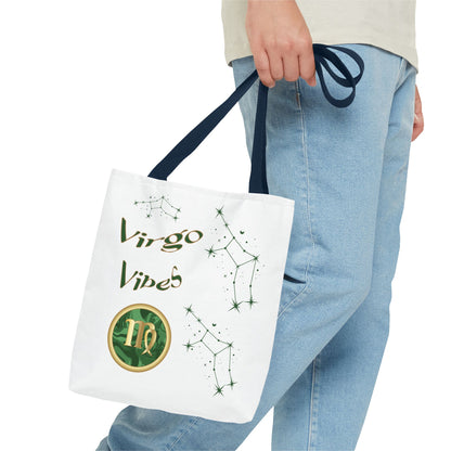 Personalized Initial & D.O.B Virgo Vibes Zodiac White Tote Bag