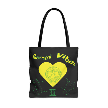 Personalized Initial & D.O.B Gemini Vibes black Zodiac Tote Bag