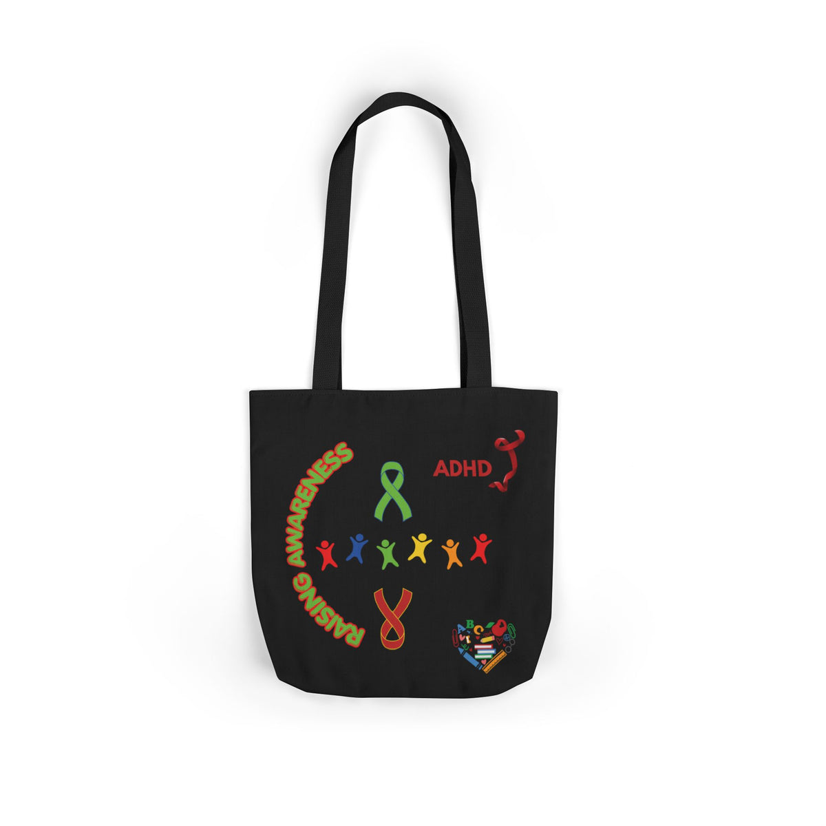 ADHD Awareness Rainbow Ribbon Canvas Tote with Personalized awareness year.