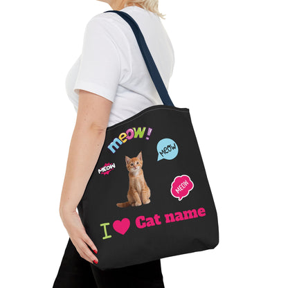 Personalized Cat Lover Canvas Tote Bag — "I  Cat name" Customizable Cat Photo Tote
