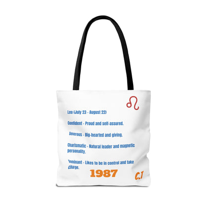Personalized Year & Initial, Leo Vibes Zodiac White Tote Bag