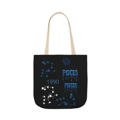 Personalized Zodiac D.O.B. Black Canvas Tote Bag