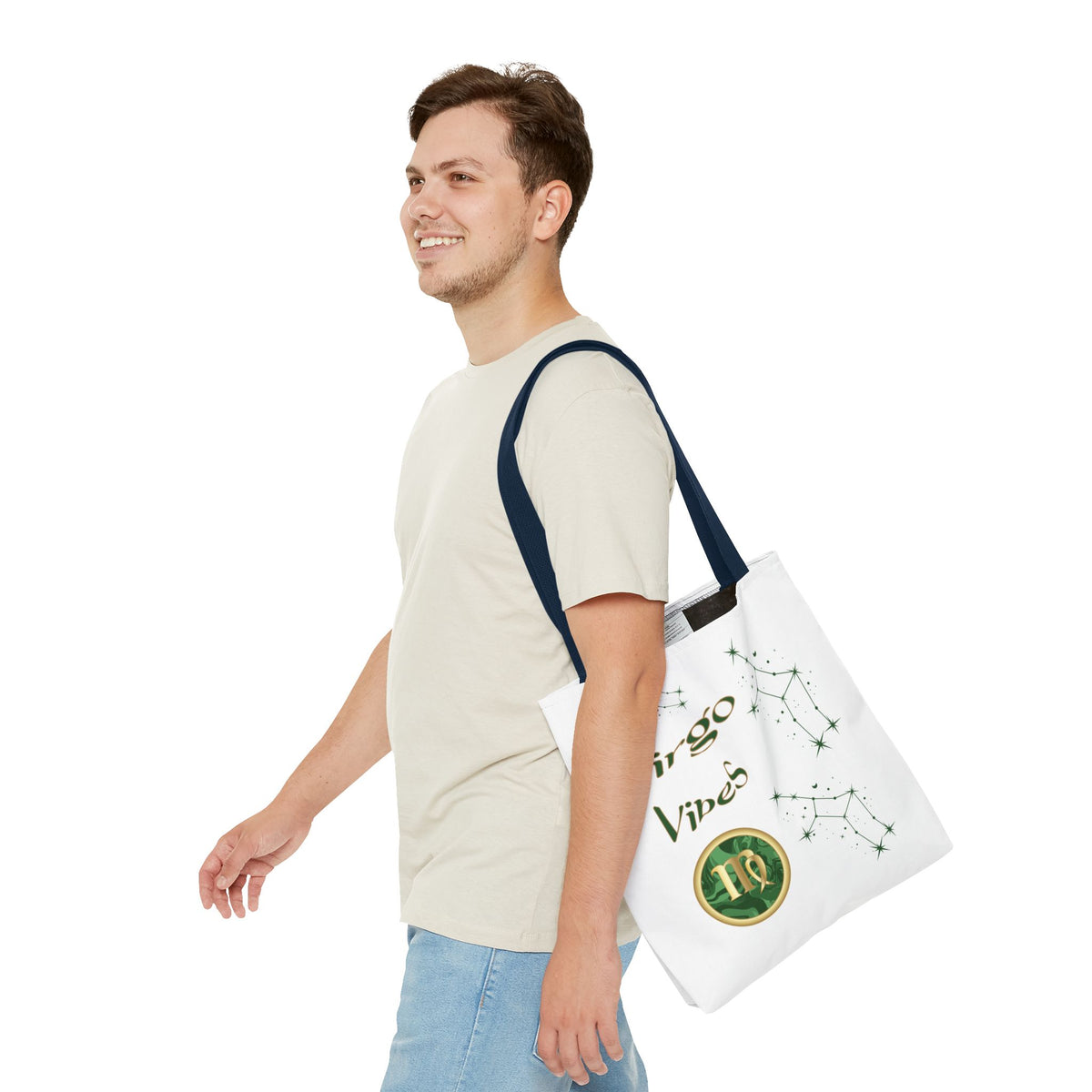 Personalized Initial & D.O.B Virgo Vibes Zodiac White Tote Bag