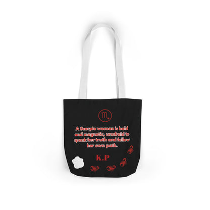 Personalized D.O.B Scorpio 1987 Tote Bag with initials in back — Zodiac Canvas Tote with Neon Scorpion Design