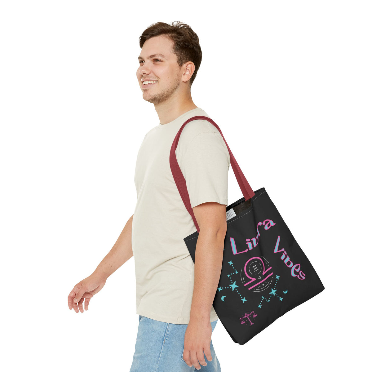 Personalized Initial & D.O.B Libra Zodiac Black Tote Bag with Traits & Birth Year (1997)