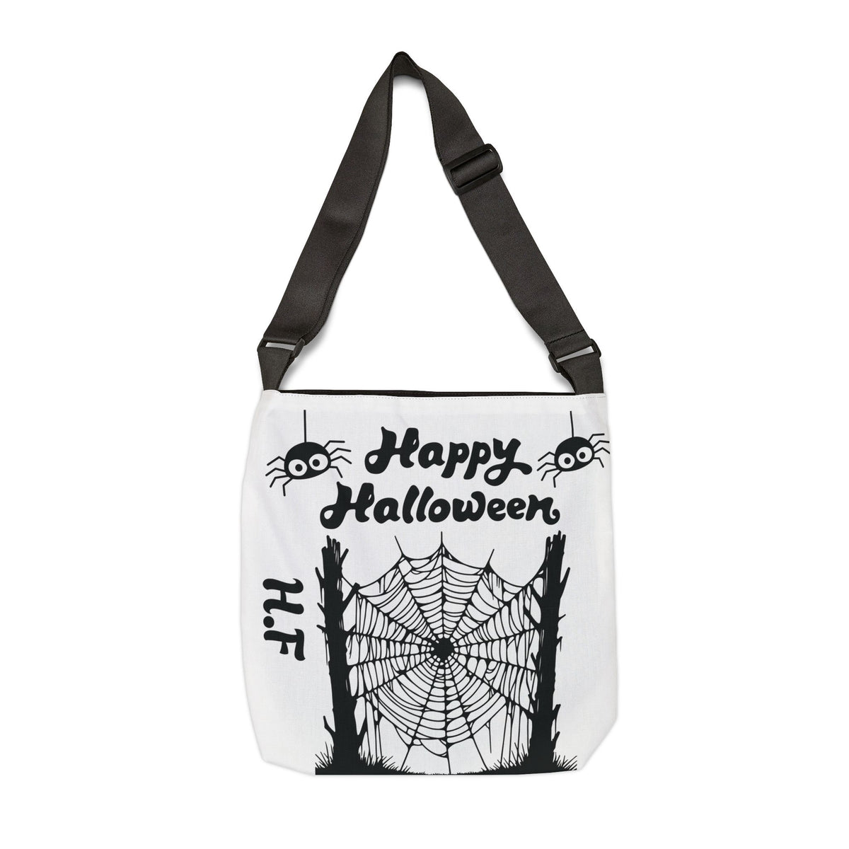 Personalized initial white  and black Halloween Skull Tote Bag — "Trick or Treat" Adjustable Candy Bag