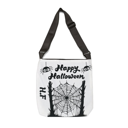 Personalized initial white  and black Halloween Skull Tote Bag — "Trick or Treat" Adjustable Candy Bag