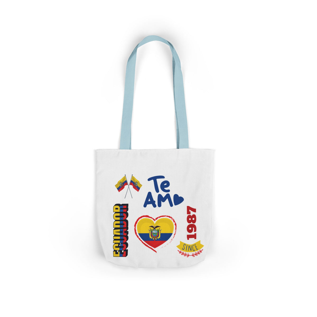 Ecuador Canvas Tote — "Te Amo" Heart Flag Design Personalized initial and D.O.B