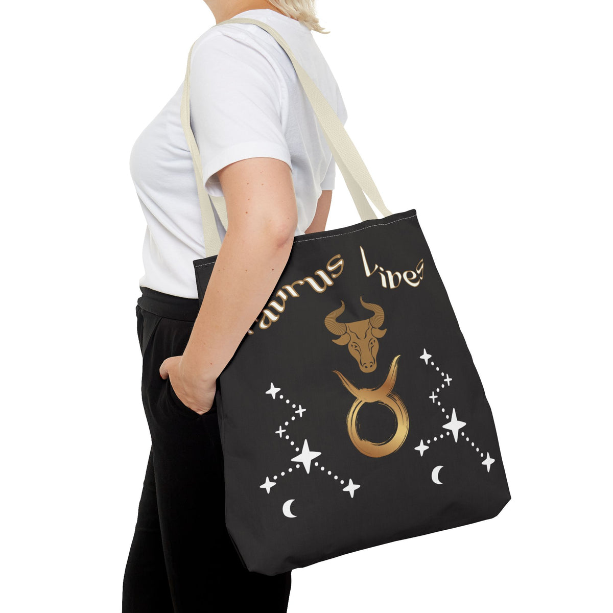 Personalized Taurus Vibes' Zodiac Canvas Tote Bag with Birth Year & Initials