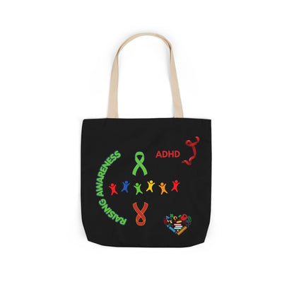 Autism Awareness Canvas Tote — Rainbow Handprints & Ribbon Design