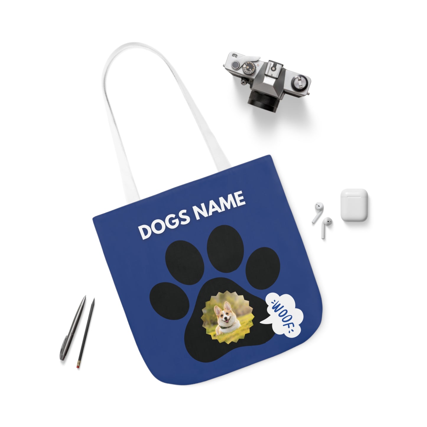 Blue Personalized Dog Canvas Tote Bag