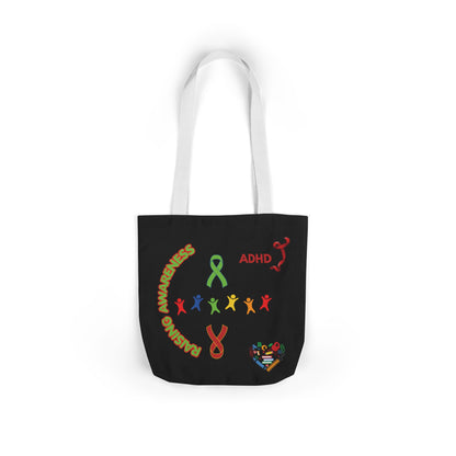ADHD Awareness Rainbow Ribbon Canvas Tote with Personalized awareness year.