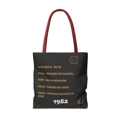 Personalized Taurus Vibes' Zodiac Canvas Tote Bag with Birth Year & Initials