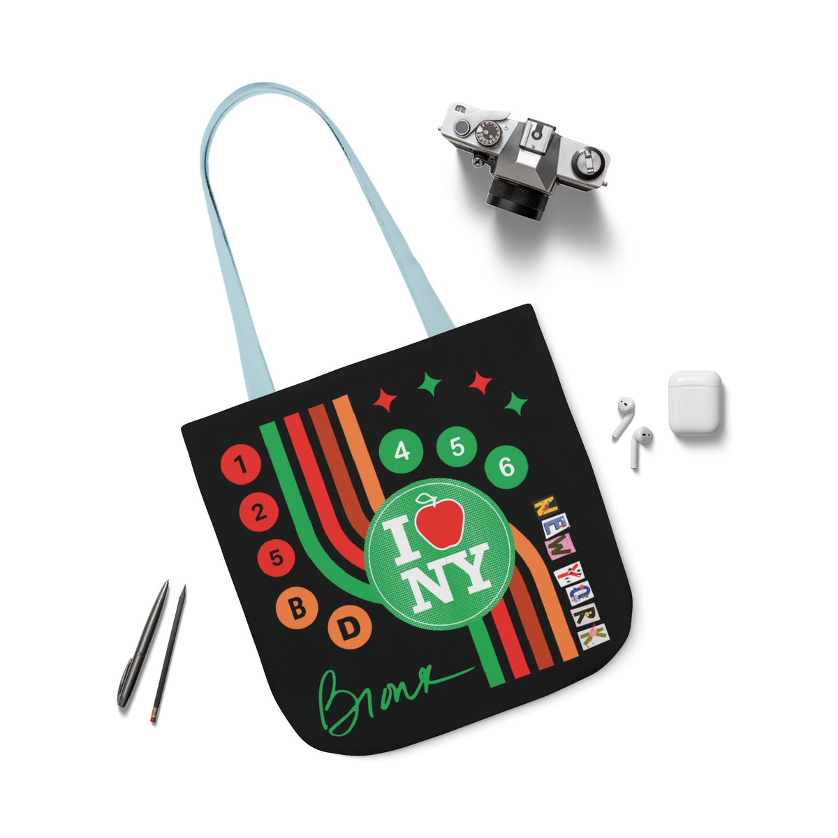 Personalized initial NY Retro Subway Canvas Tote — Colorful Graphic Market Bag