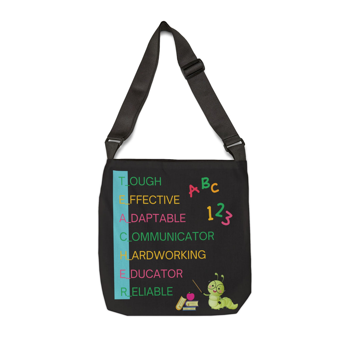 Personalized initial & Teaching Year Black Adjustable Tote Bag — 'Changing Lives Since 1997'