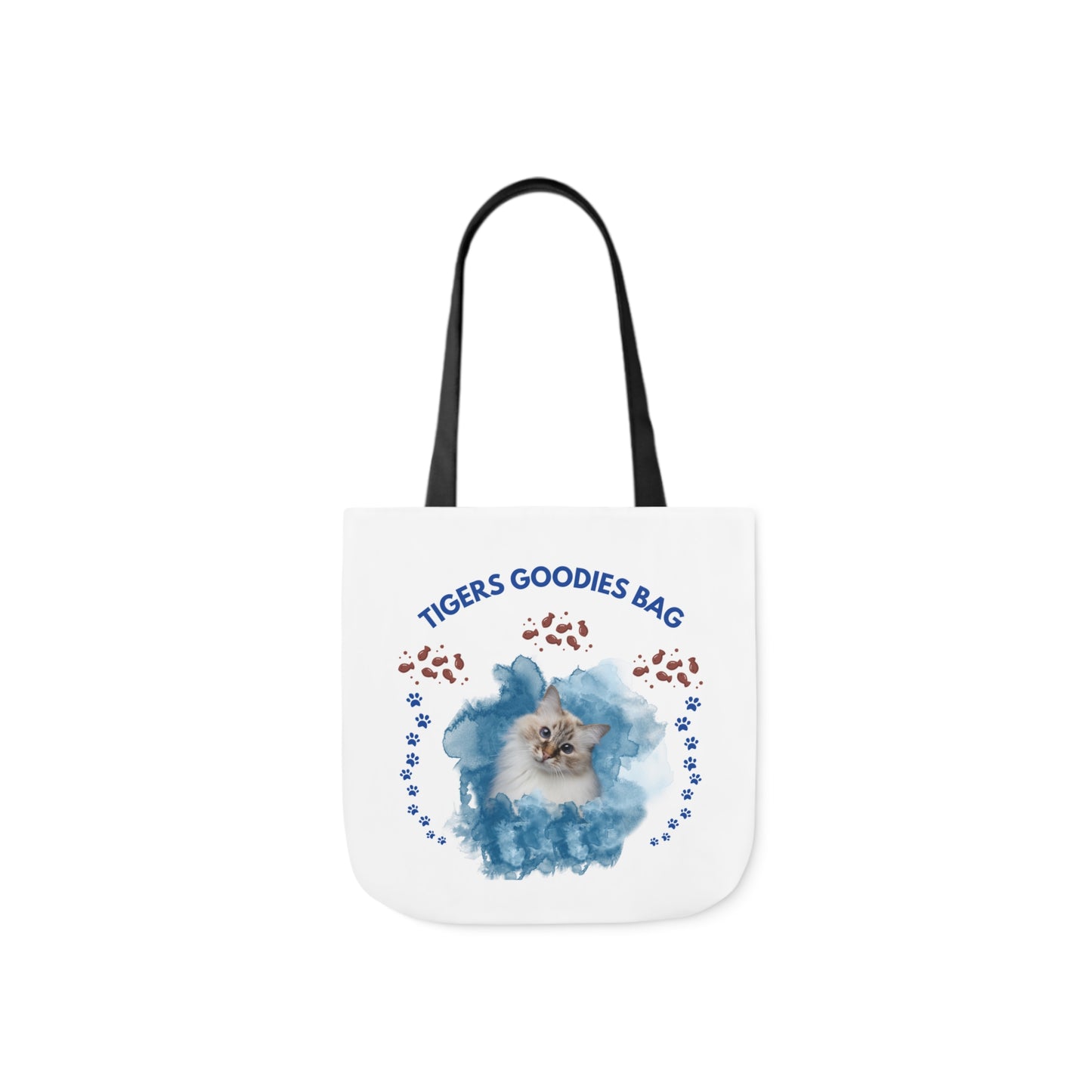 White and Blue Personalized Cat Canvas Tote Bag