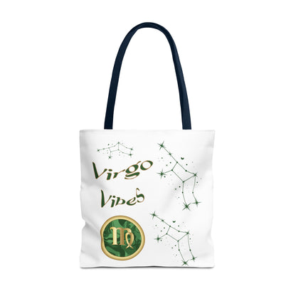 Personalized Initial & D.O.B Virgo Vibes Zodiac White Tote Bag