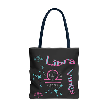 Personalized Initial & D.O.B Libra Zodiac Black Tote Bag with Traits & Birth Year (1997)