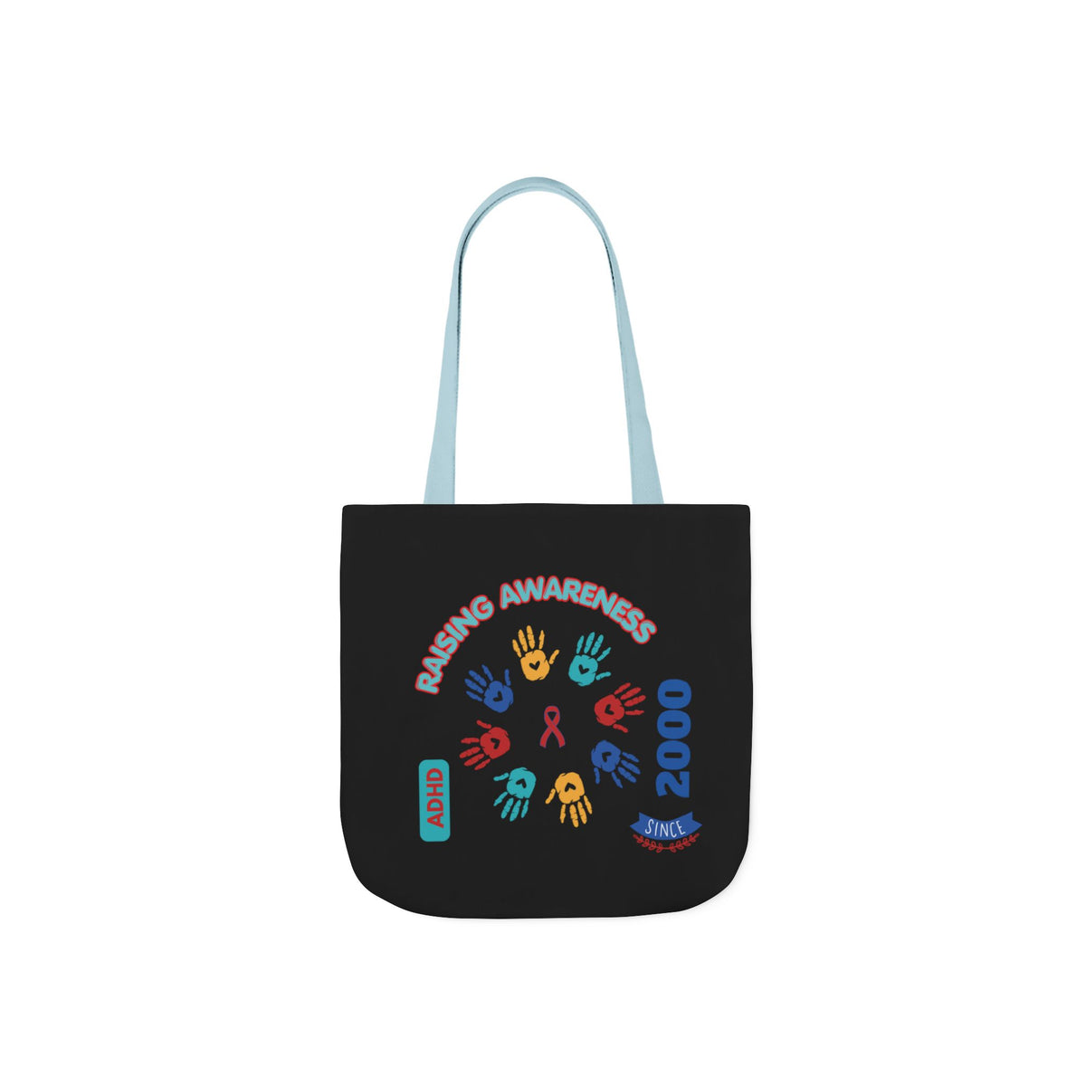 ADHD Awareness Rainbow Ribbon Canvas Tote with Personalized awareness year.