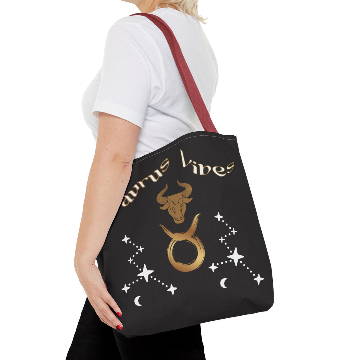 Personalized Taurus Vibes' Zodiac Canvas Tote Bag with Birth Year & Initials