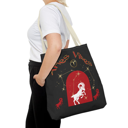 Personalized Initial & Birthdate Aries Vibes Black  Tote Bag — Zodiac Aries Horoscope Astrological Design (Born 1987)
