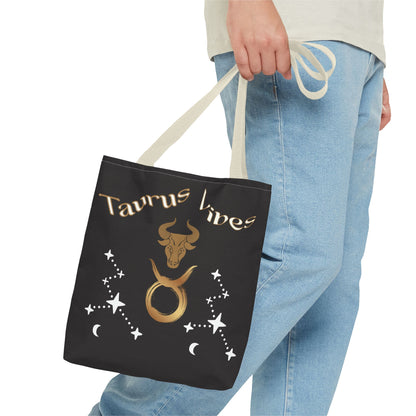 Personalized Taurus Vibes' Zodiac Canvas Tote Bag with Birth Year & Initials