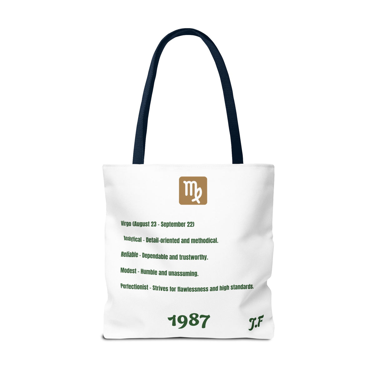 Personalized Initial & D.O.B Virgo Vibes Zodiac White Tote Bag