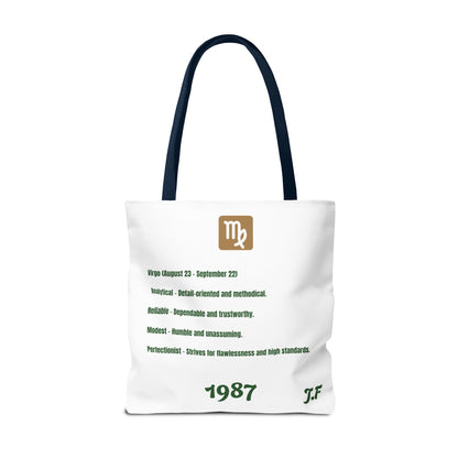 Personalized Initial & D.O.B Virgo Vibes Zodiac White Tote Bag
