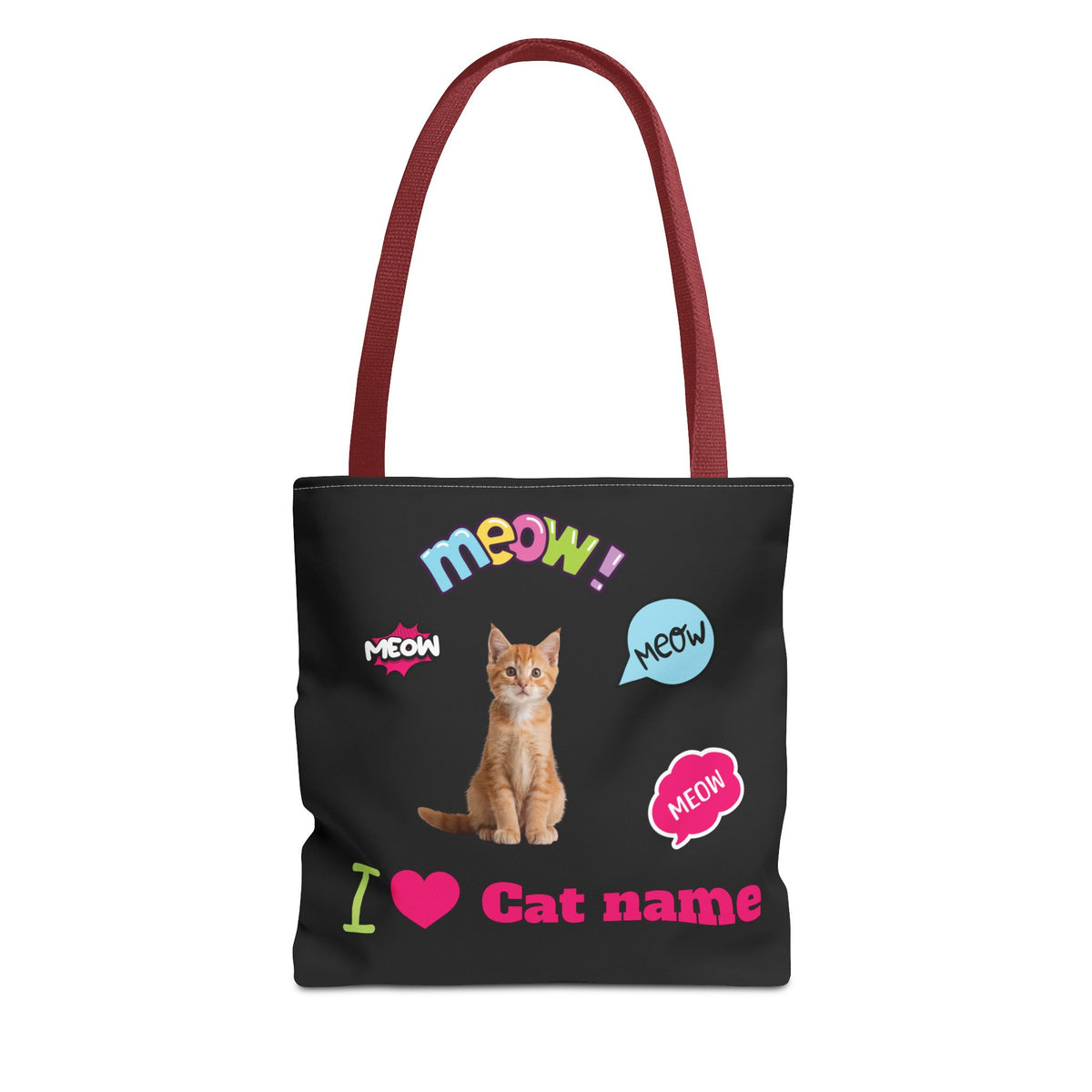 Personalized Cat Lover Canvas Tote Bag — "I  Cat name" Customizable Cat Photo Tote