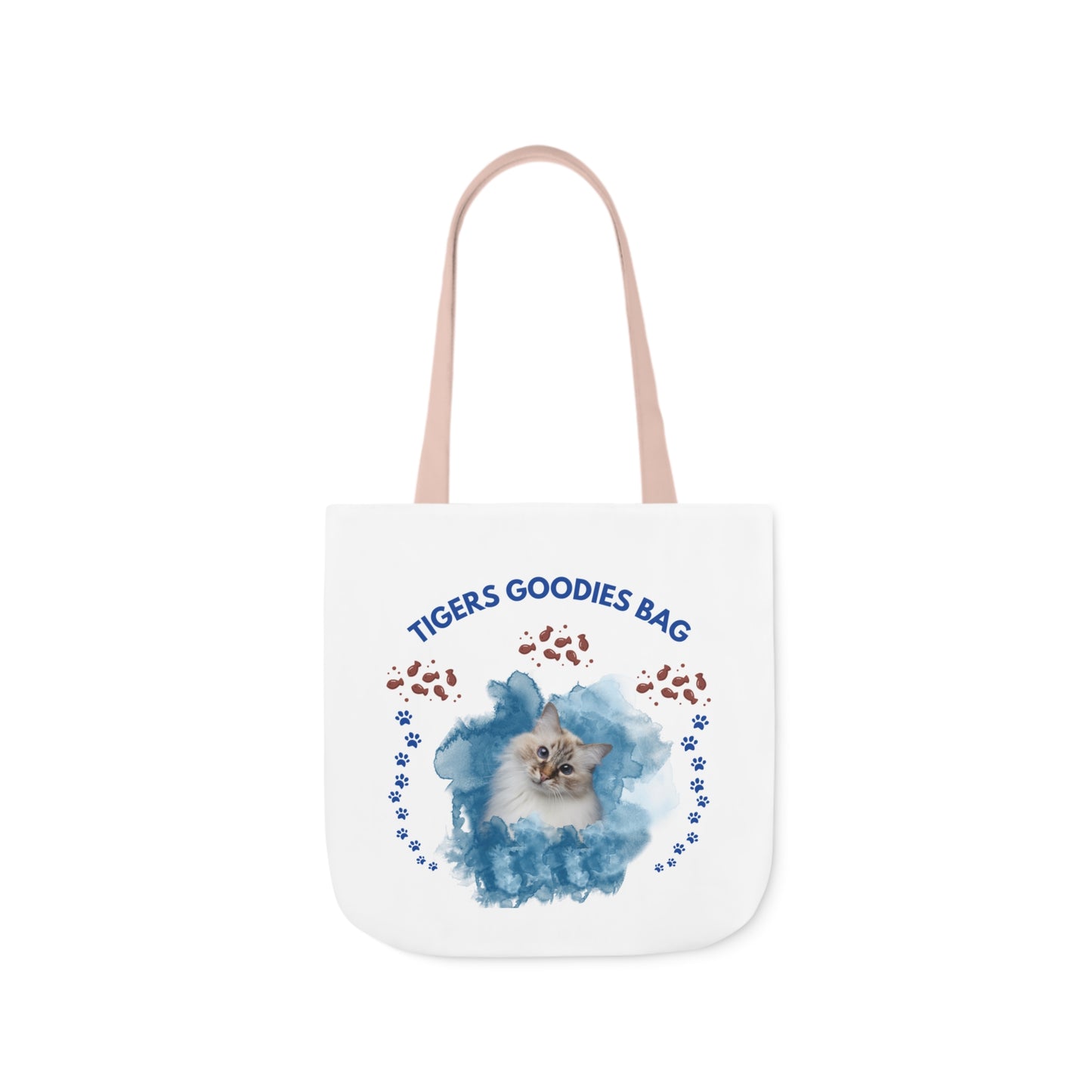 White and Blue Personalized Cat Canvas Tote Bag