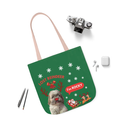 Green Christmas Personalized Dog Canvas Tote Bag