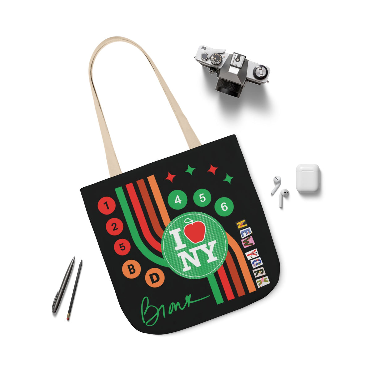 Personalized initial NY Retro Subway Canvas Tote — Colorful Graphic Market Bag