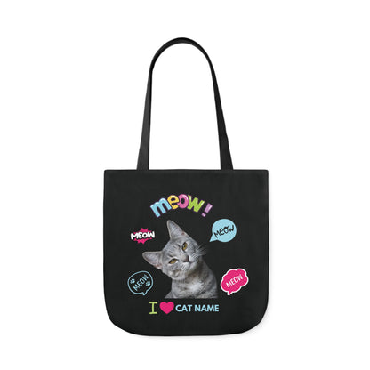 Black Personalized Cat Canvas Tote Bag