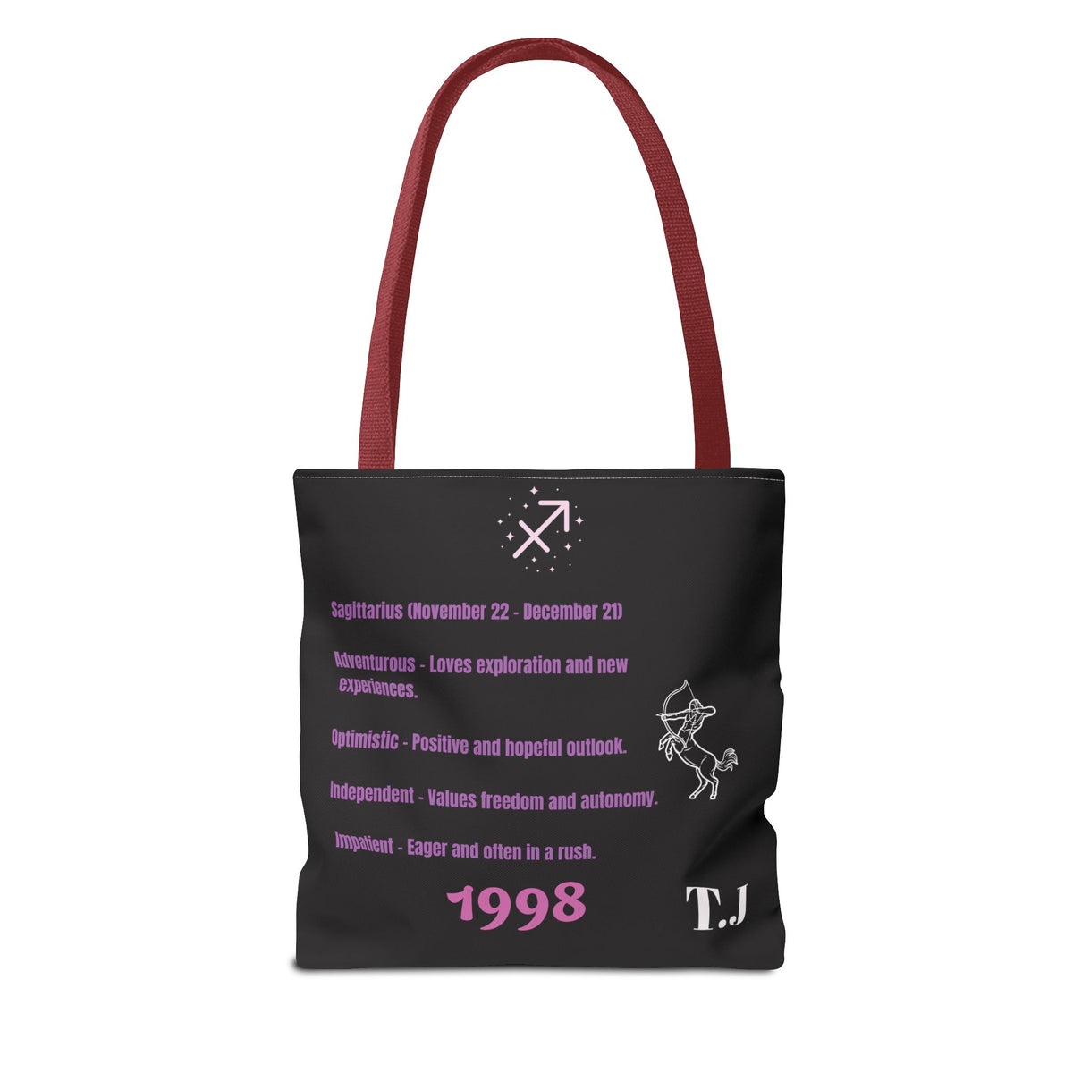 Personalized Initial & D.O.B Sagittarius Zodiac BlackCanvas Tote Bag