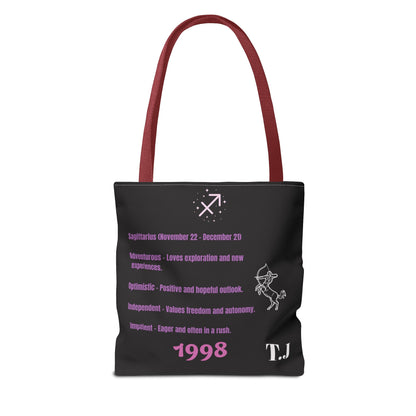 Personalized Initial & D.O.B Sagittarius Zodiac BlackCanvas Tote Bag