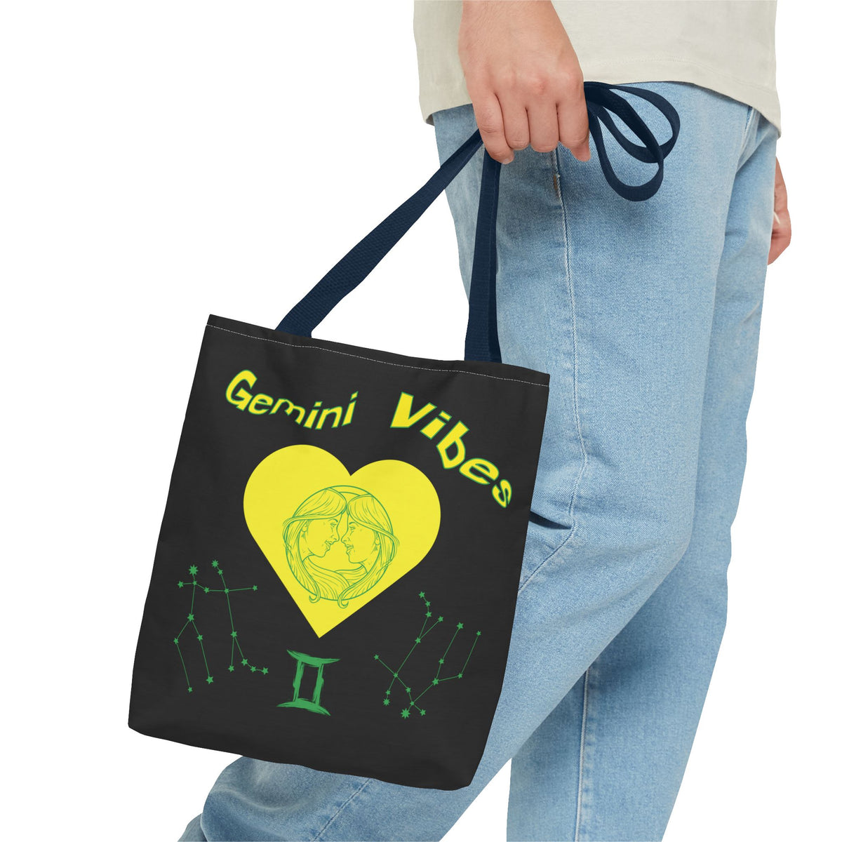 Personalized Initial & D.O.B Gemini Vibes black Zodiac Tote Bag