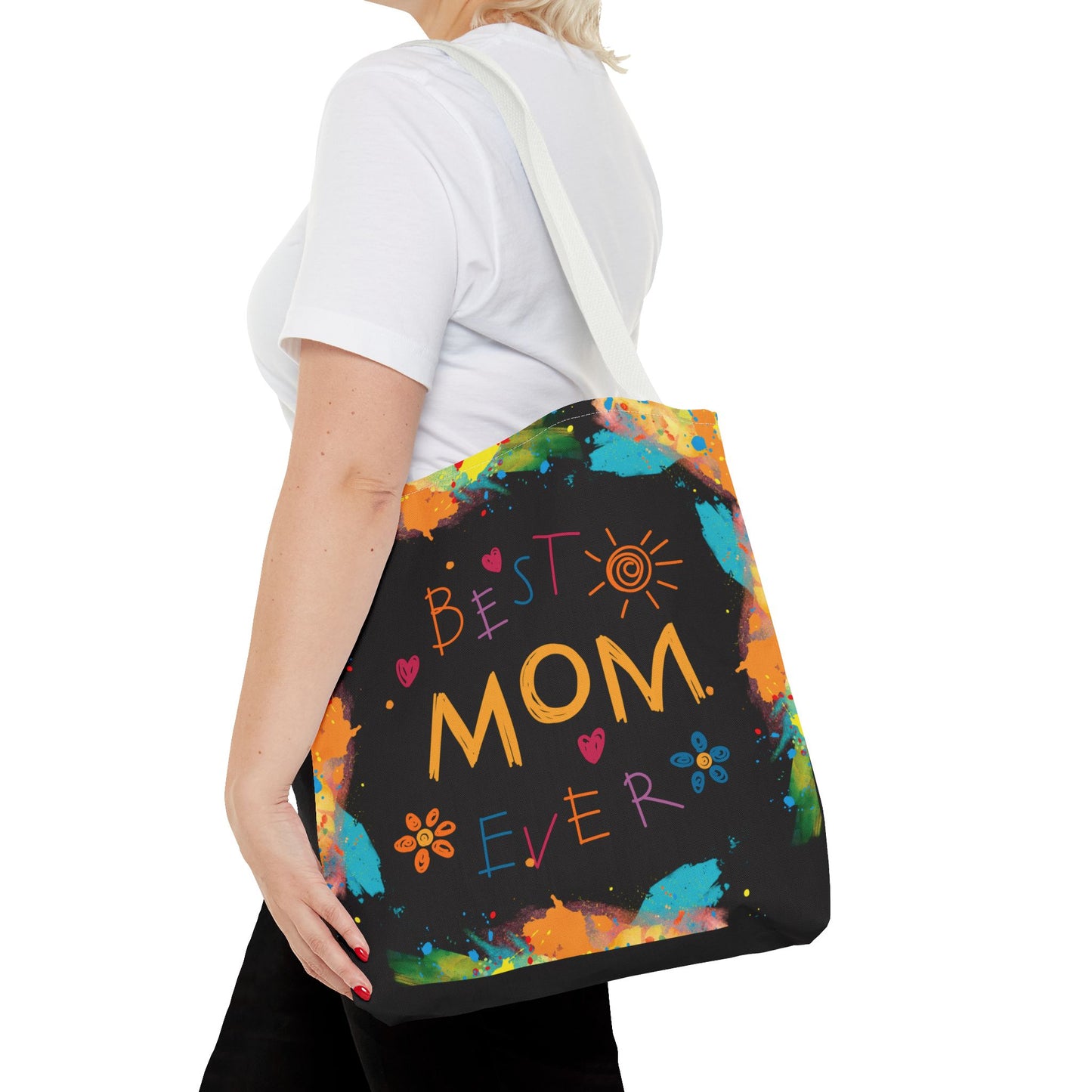 Personalized Mom Canvas Tote Bag — Watercolor Initials Splash