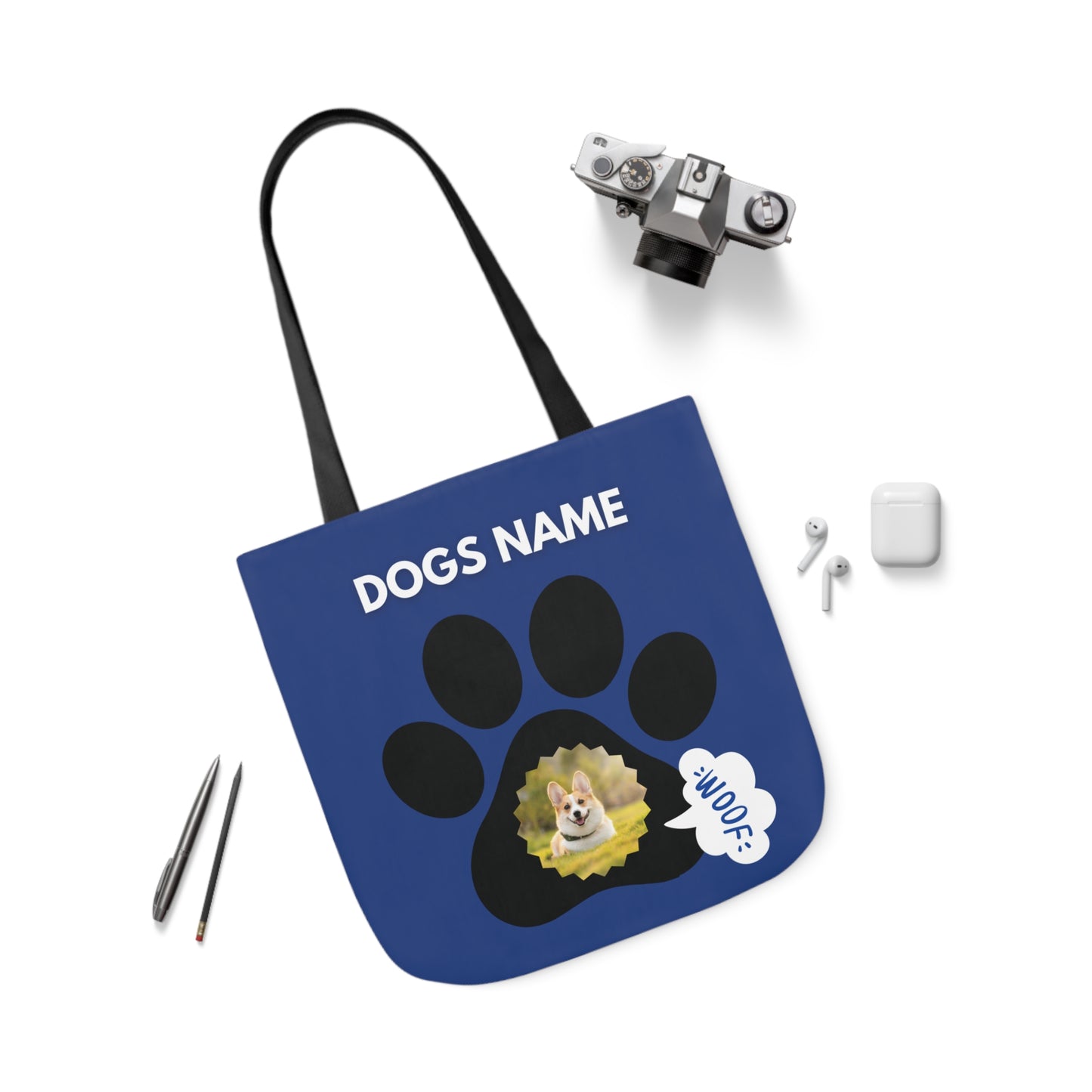 Blue Personalized Dog Canvas Tote Bag