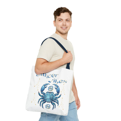 Personalized Initials & D.O.B Cancer Zodiac White Canvas Tote Bag – June 21–July 22 Astrology Gift